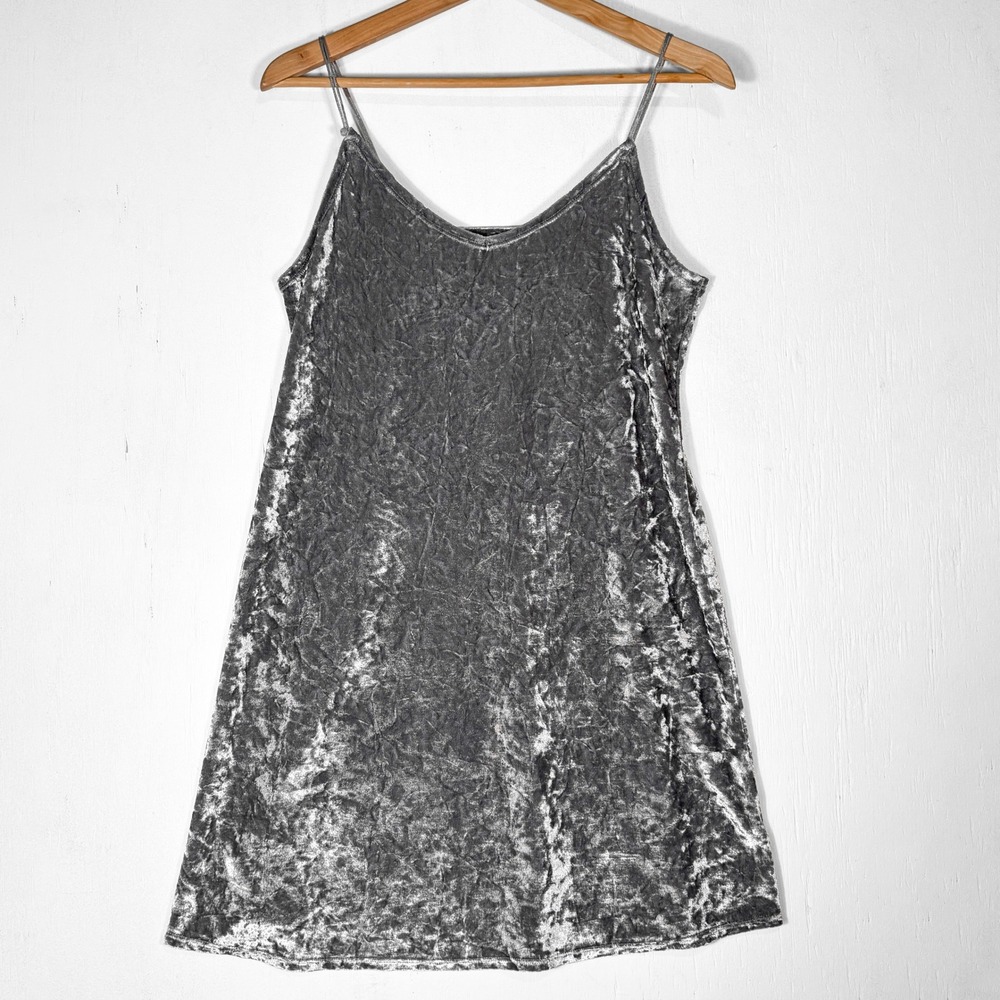 Gray Crushed Velvet Mini Slip Dress Womens M Silver Whimsygoth Vivance‎ Dreams
